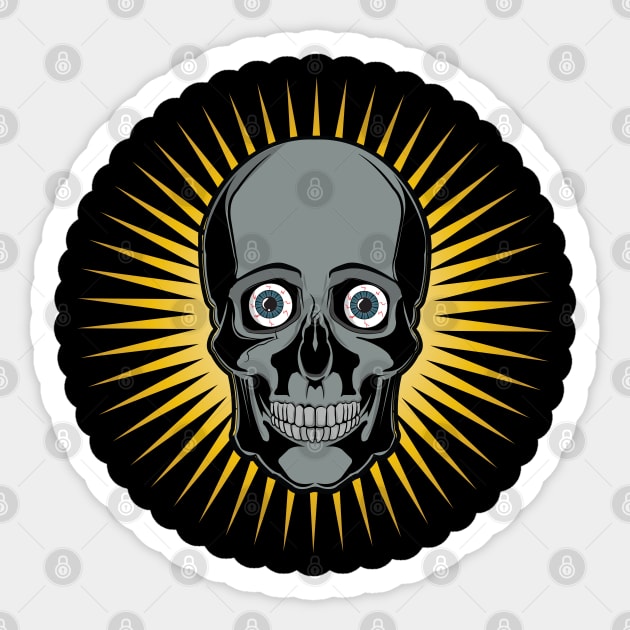 Happy Go Lucky Smiling Skull Sticker by RRMStudios